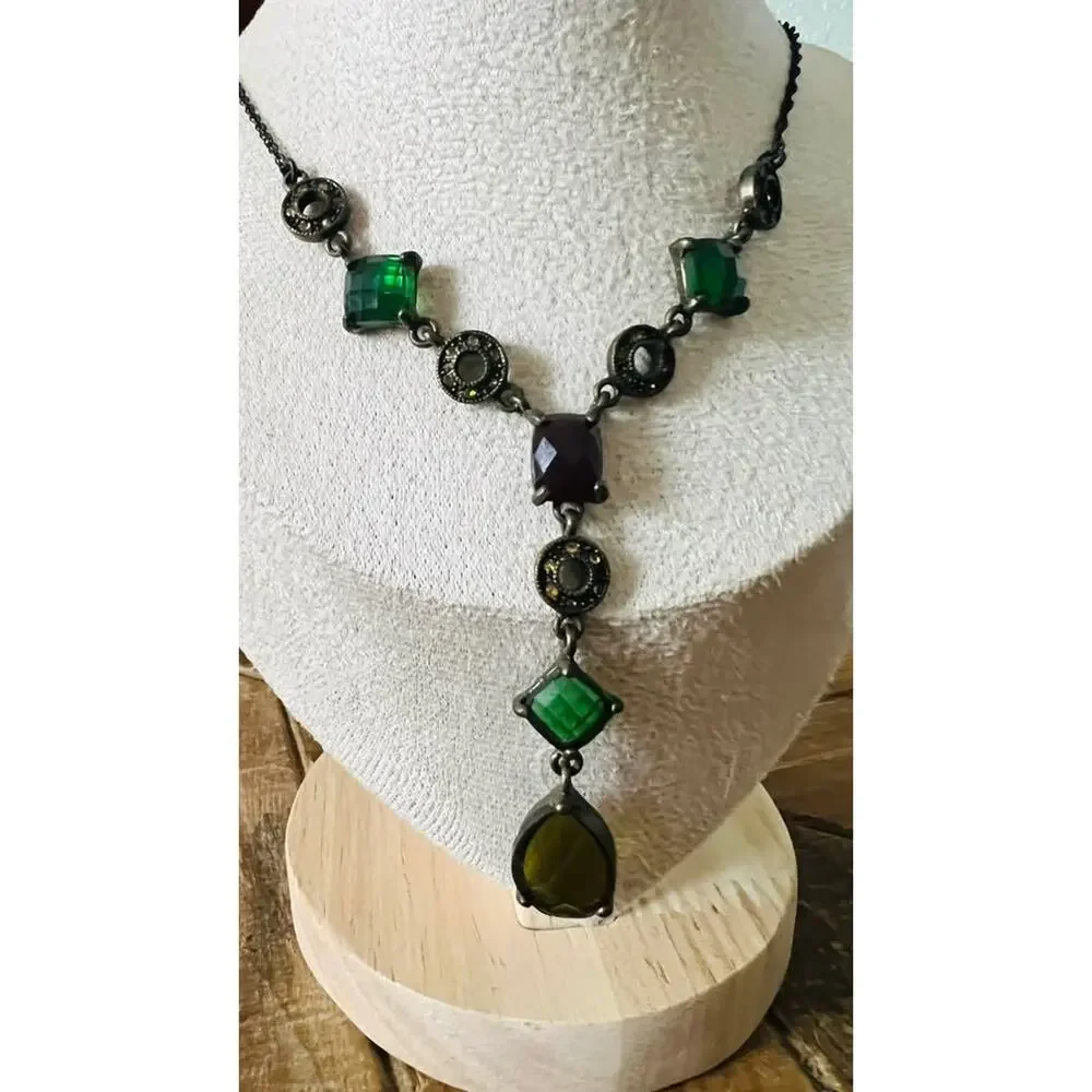 Vintage Green and Dark Stone Necklace and Earring Set